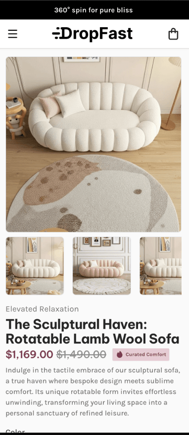 Furniture Store Builder Mobile Preview - DropFast AI Shopify Template