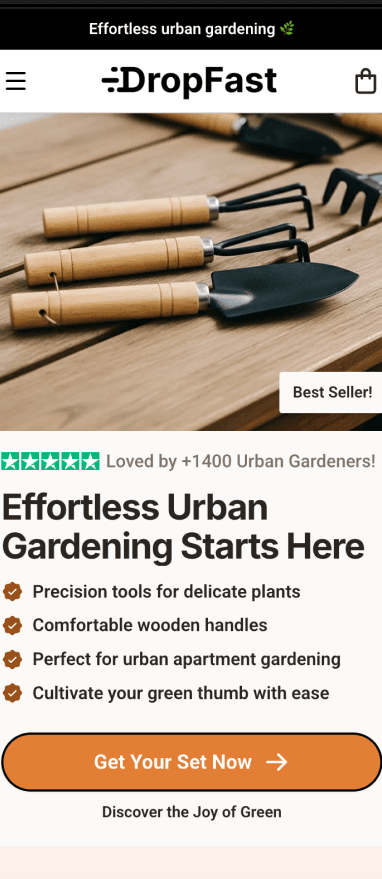 Garden Store Builder Mobile Preview - DropFast AI Shopify Template