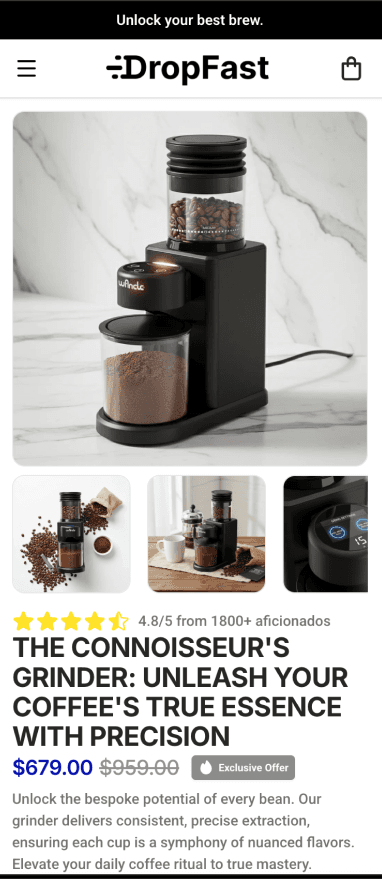 Coffee Store Builder Mobile Preview - DropFast AI Shopify Template