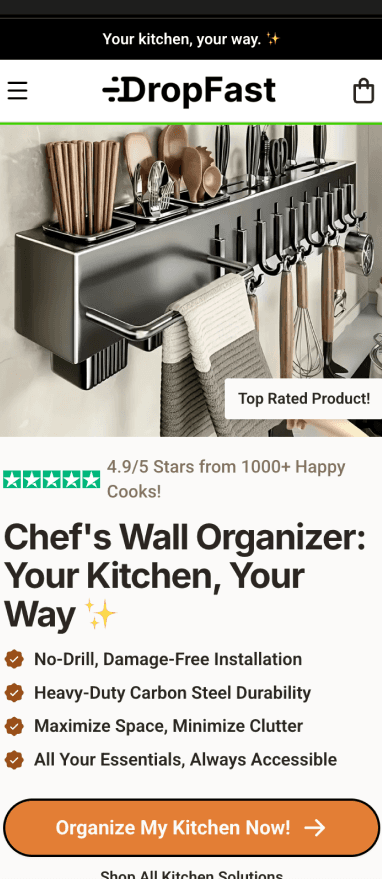 Kitchen Store Builder Mobile Preview - DropFast AI Shopify Template