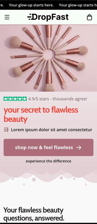 Makeup Store Builder Mobile Preview - DropFast AI Shopify Template
