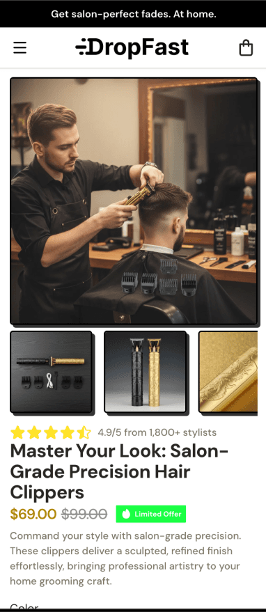 Men's Grooming Store Builder Mobile Preview - DropFast AI Shopify Template