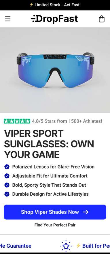 Sunglasses Store Builder Mobile Preview - DropFast AI Shopify Template