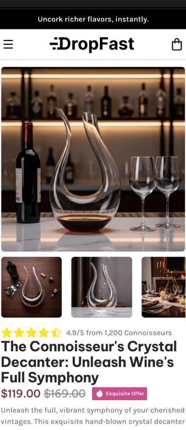 Wine Accessories Store Builder Mobile Preview - DropFast AI Shopify Template